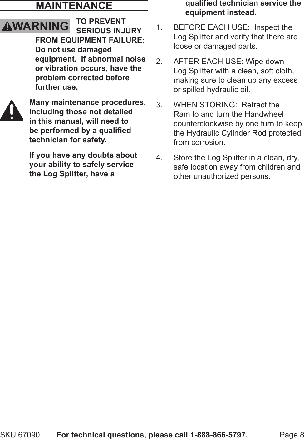 Page 8 of 12 - Harbor-Freight Harbor-Freight-10-Ton-Hydraulic-Log-Splitter-Product-Manual-  Harbor-freight-10-ton-hydraulic-log-splitter-product-manual