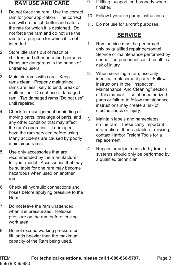 Page 3 of 8 - Harbor-Freight Harbor-Freight-10-Ton-Hydraulic-Short-Body-Ram-Product-Manual-  Harbor-freight-10-ton-hydraulic-short-body-ram-product-manual