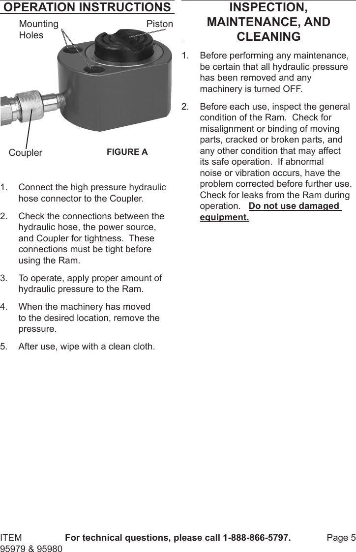 Page 5 of 8 - Harbor-Freight Harbor-Freight-10-Ton-Hydraulic-Short-Body-Ram-Product-Manual-  Harbor-freight-10-ton-hydraulic-short-body-ram-product-manual