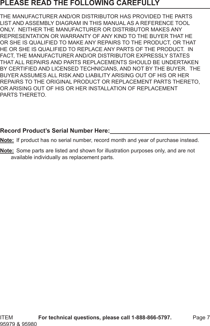 Page 7 of 8 - Harbor-Freight Harbor-Freight-10-Ton-Hydraulic-Short-Body-Ram-Product-Manual-  Harbor-freight-10-ton-hydraulic-short-body-ram-product-manual