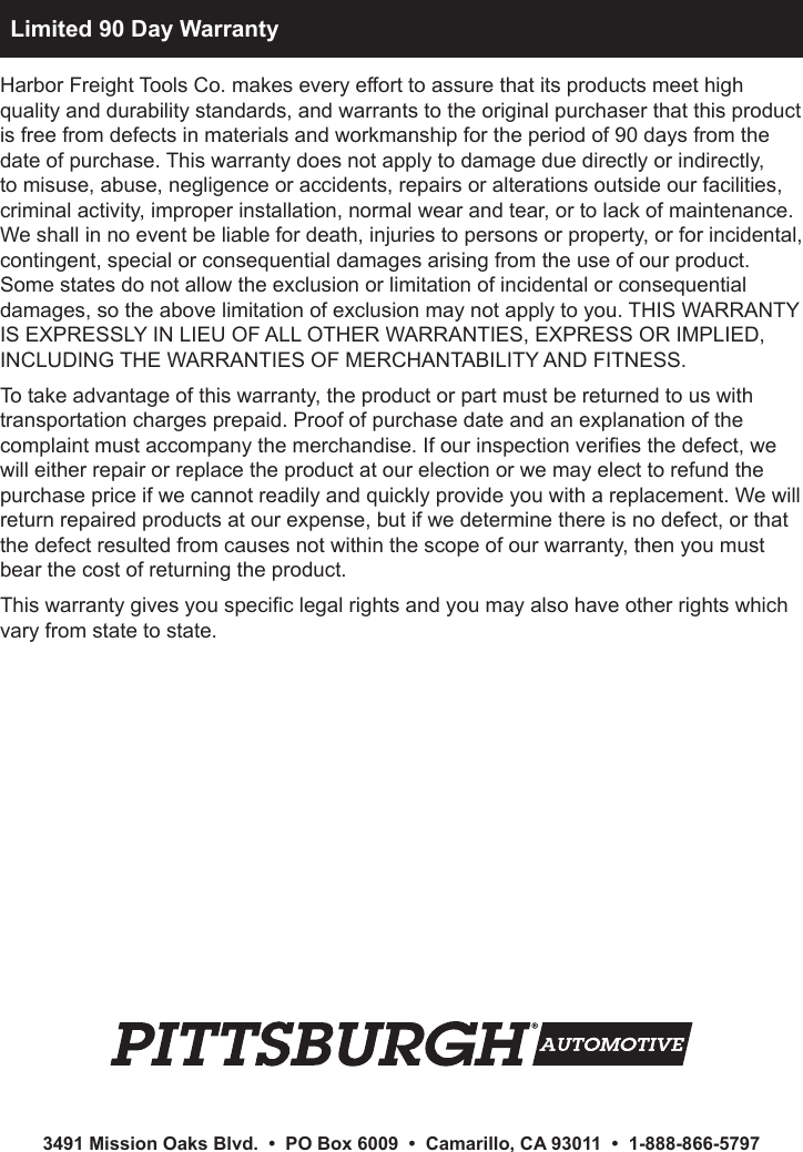 Page 8 of 8 - Harbor-Freight Harbor-Freight-10-Ton-Hydraulic-Short-Body-Ram-Product-Manual-  Harbor-freight-10-ton-hydraulic-short-body-ram-product-manual