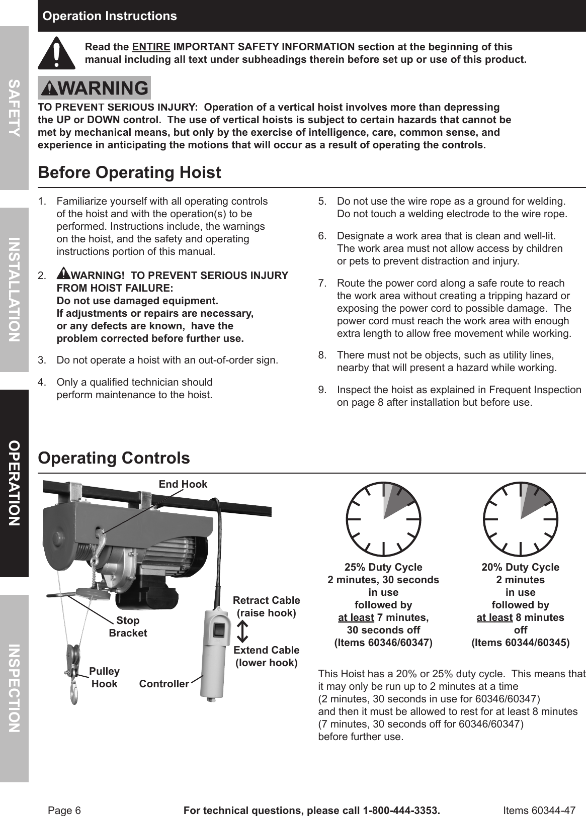 Page 6 of 12 - Harbor-Freight Harbor-Freight-1100-Lb-Electric-Hoist-With-Remote-Control-Product-Manual-  Harbor-freight-1100-lb-electric-hoist-with-remote-control-product-manual