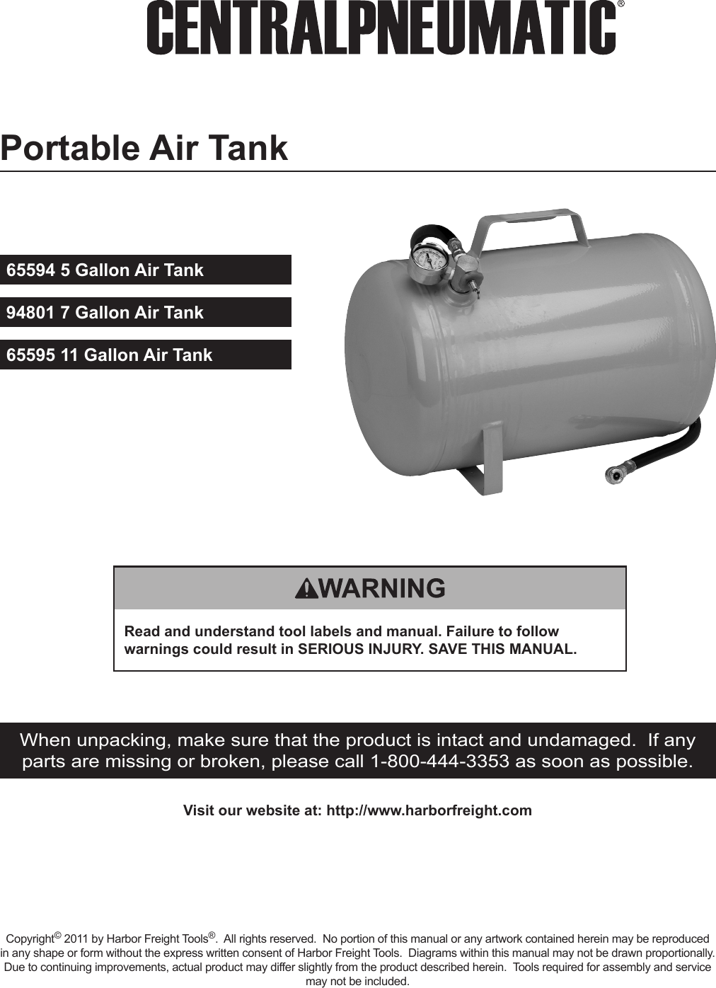 Page 1 of 7 - Harbor-Freight Harbor-Freight-11-Gal-Portable-Air-Tank-Product-Manual-  Harbor-freight-11-gal-portable-air-tank-product-manual