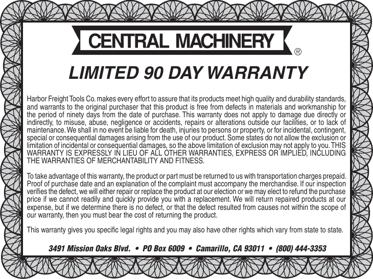 Page 11 of 11 - Harbor-Freight Harbor-Freight-1-2-Hp-Mortising-Machine-Product-Manual- 35570  Harbor-freight-1-2-hp-mortising-machine-product-manual