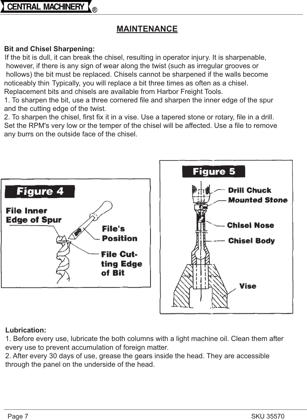 Page 7 of 11 - Harbor-Freight Harbor-Freight-1-2-Hp-Mortising-Machine-Product-Manual- 35570  Harbor-freight-1-2-hp-mortising-machine-product-manual