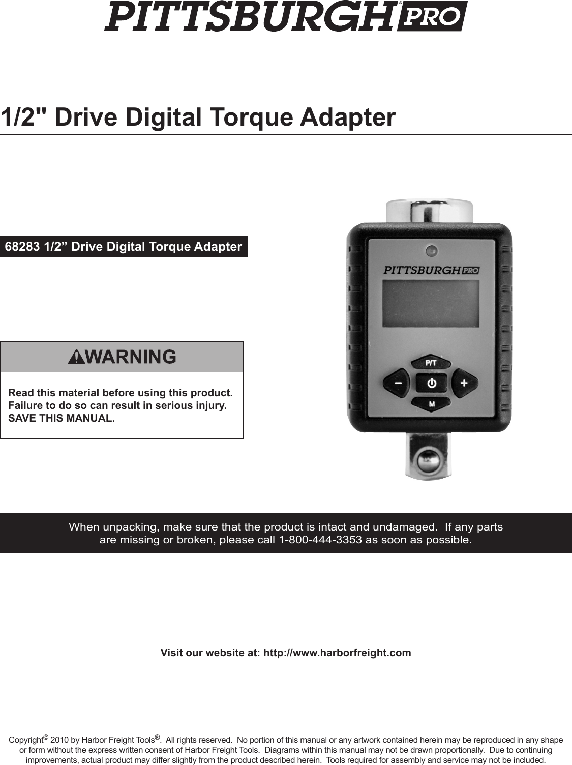 Page 1 of 6 - Harbor-Freight Harbor-Freight-1-2-In-Drive-Digital-Torque-Adapter-Product-Manual-  Harbor-freight-1-2-in-drive-digital-torque-adapter-product-manual