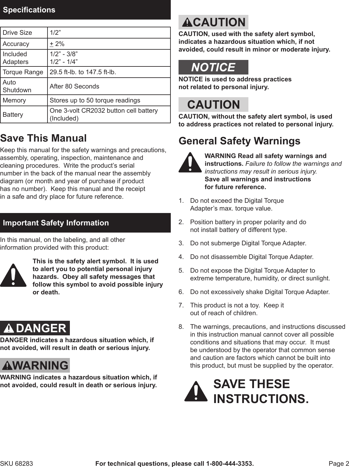 Page 2 of 6 - Harbor-Freight Harbor-Freight-1-2-In-Drive-Digital-Torque-Adapter-Product-Manual-  Harbor-freight-1-2-in-drive-digital-torque-adapter-product-manual