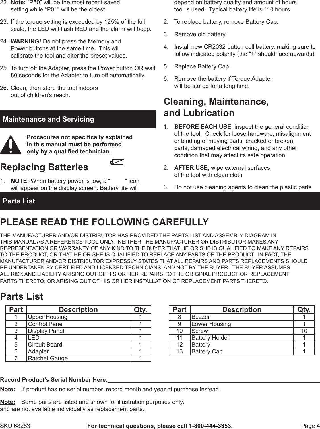 Page 4 of 6 - Harbor-Freight Harbor-Freight-1-2-In-Drive-Digital-Torque-Adapter-Product-Manual-  Harbor-freight-1-2-in-drive-digital-torque-adapter-product-manual