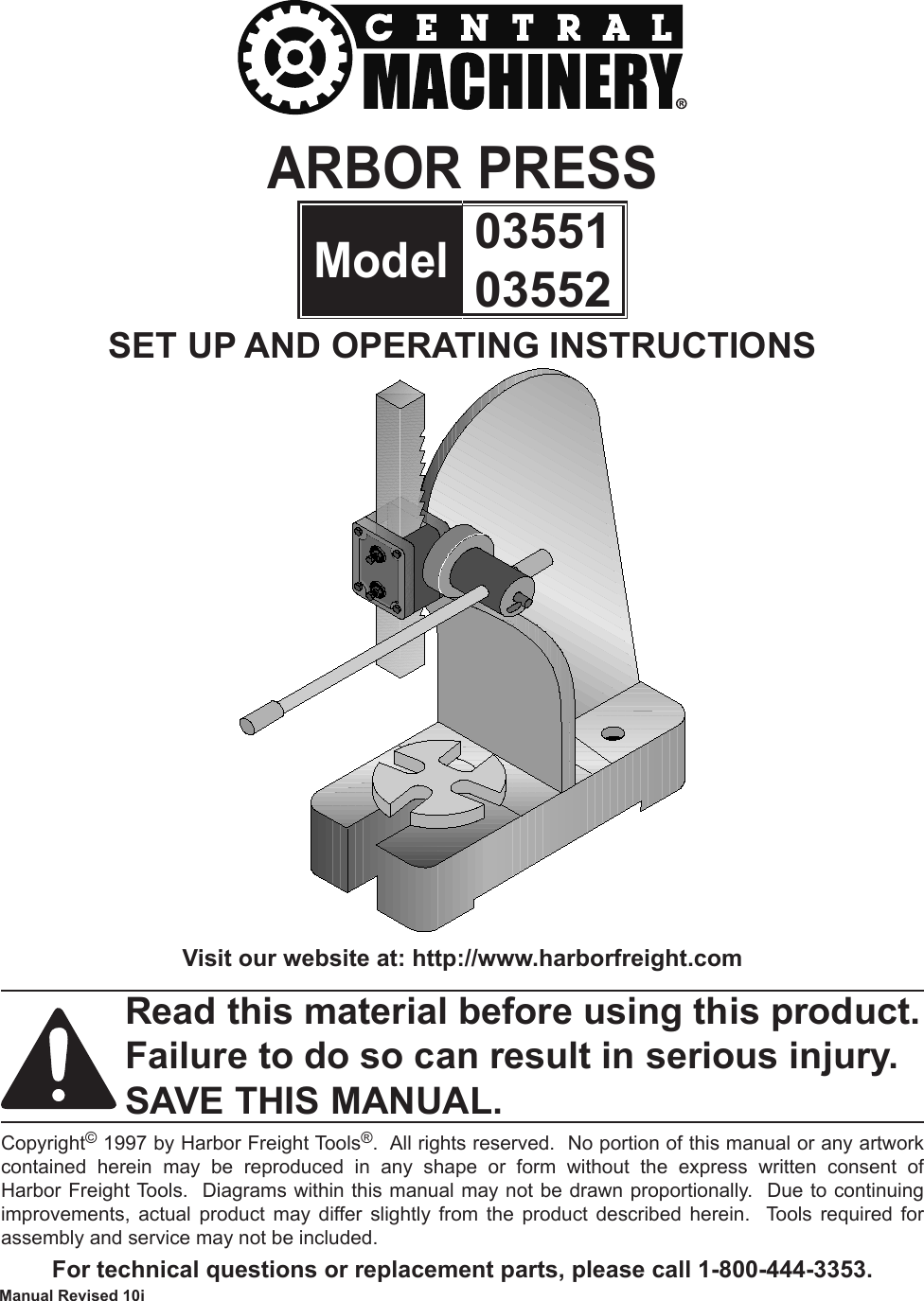 Page 1 of 8 - Harbor-Freight Harbor-Freight-1-2-Ton-Arbor-Press-Product-Manual-  Harbor-freight-1-2-ton-arbor-press-product-manual