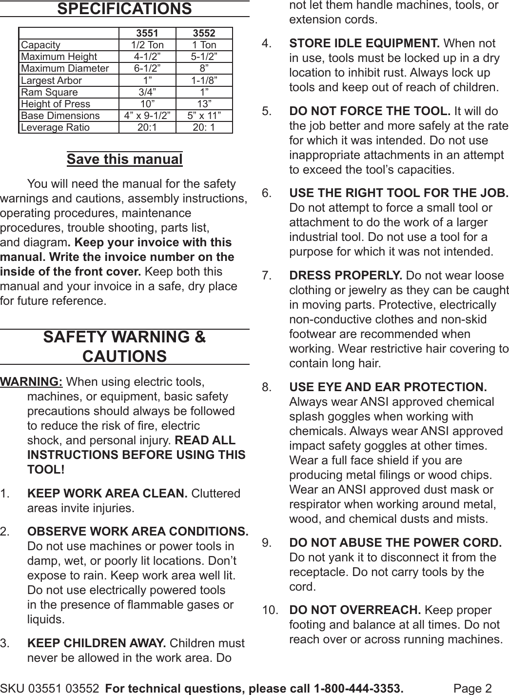 Page 2 of 8 - Harbor-Freight Harbor-Freight-1-2-Ton-Arbor-Press-Product-Manual-  Harbor-freight-1-2-ton-arbor-press-product-manual