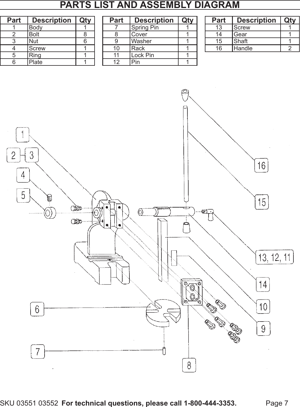 Page 7 of 8 - Harbor-Freight Harbor-Freight-1-2-Ton-Arbor-Press-Product-Manual-  Harbor-freight-1-2-ton-arbor-press-product-manual