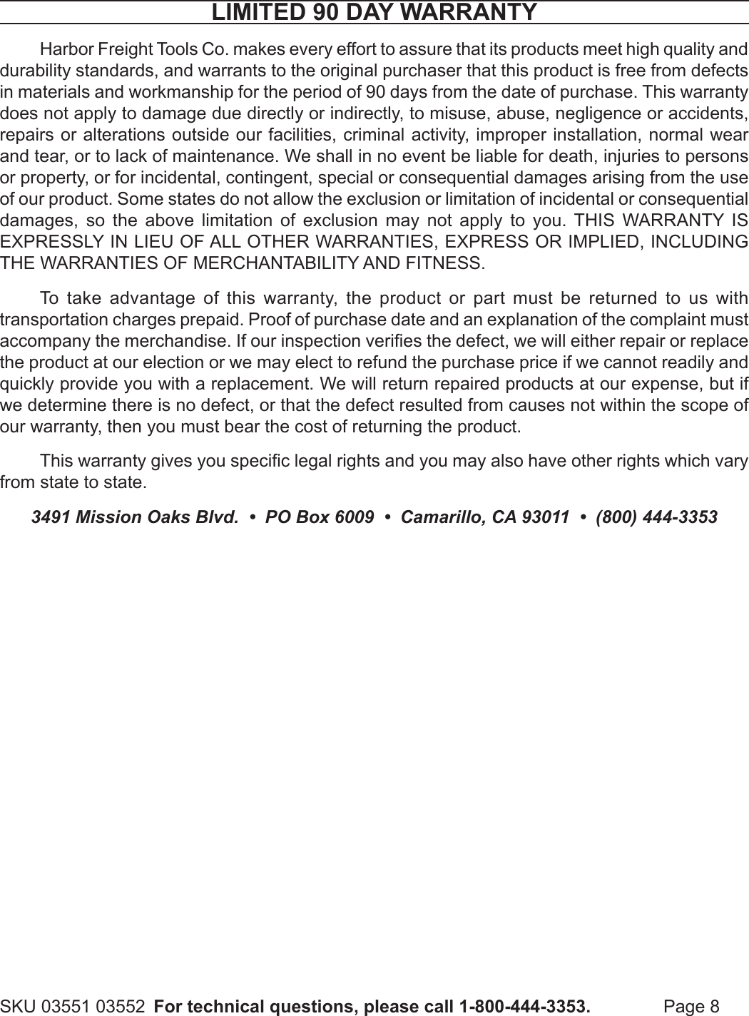 Page 8 of 8 - Harbor-Freight Harbor-Freight-1-2-Ton-Arbor-Press-Product-Manual-  Harbor-freight-1-2-ton-arbor-press-product-manual