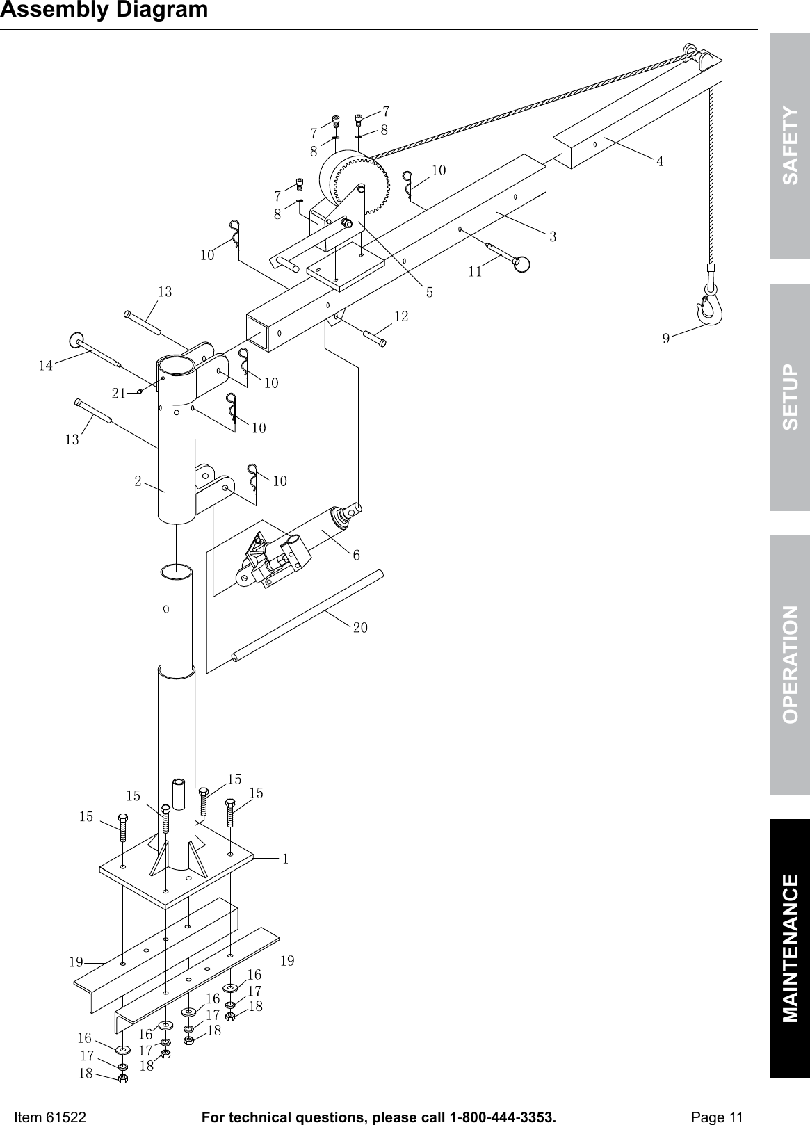 Page 11 of 12 - Harbor-Freight Harbor-Freight-1-2-Ton-Capacity-Pickup-Truck-Crane-With-Cable-Winch-Product-Manual-  Harbor-freight-1-2-ton-capacity-pickup-truck-crane-with-cable-winch-product-manual