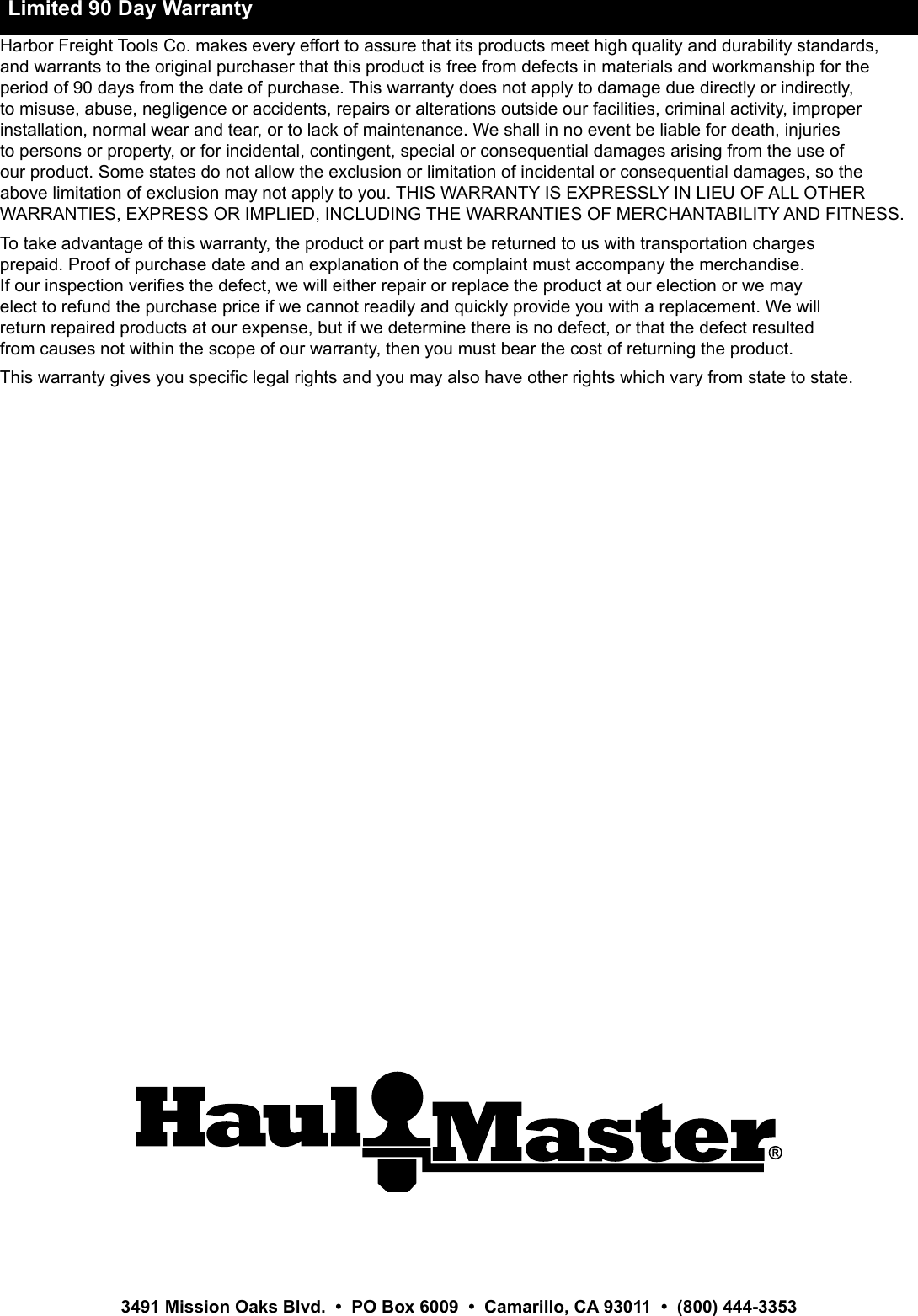 Page 12 of 12 - Harbor-Freight Harbor-Freight-1-2-Ton-Capacity-Pickup-Truck-Crane-With-Cable-Winch-Product-Manual-  Harbor-freight-1-2-ton-capacity-pickup-truck-crane-with-cable-winch-product-manual