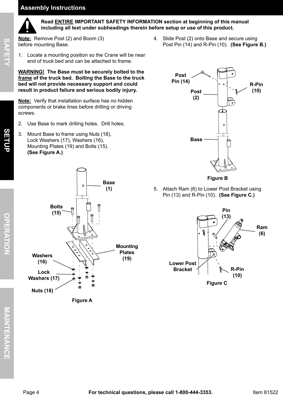 Page 4 of 12 - Harbor-Freight Harbor-Freight-1-2-Ton-Capacity-Pickup-Truck-Crane-With-Cable-Winch-Product-Manual-  Harbor-freight-1-2-ton-capacity-pickup-truck-crane-with-cable-winch-product-manual