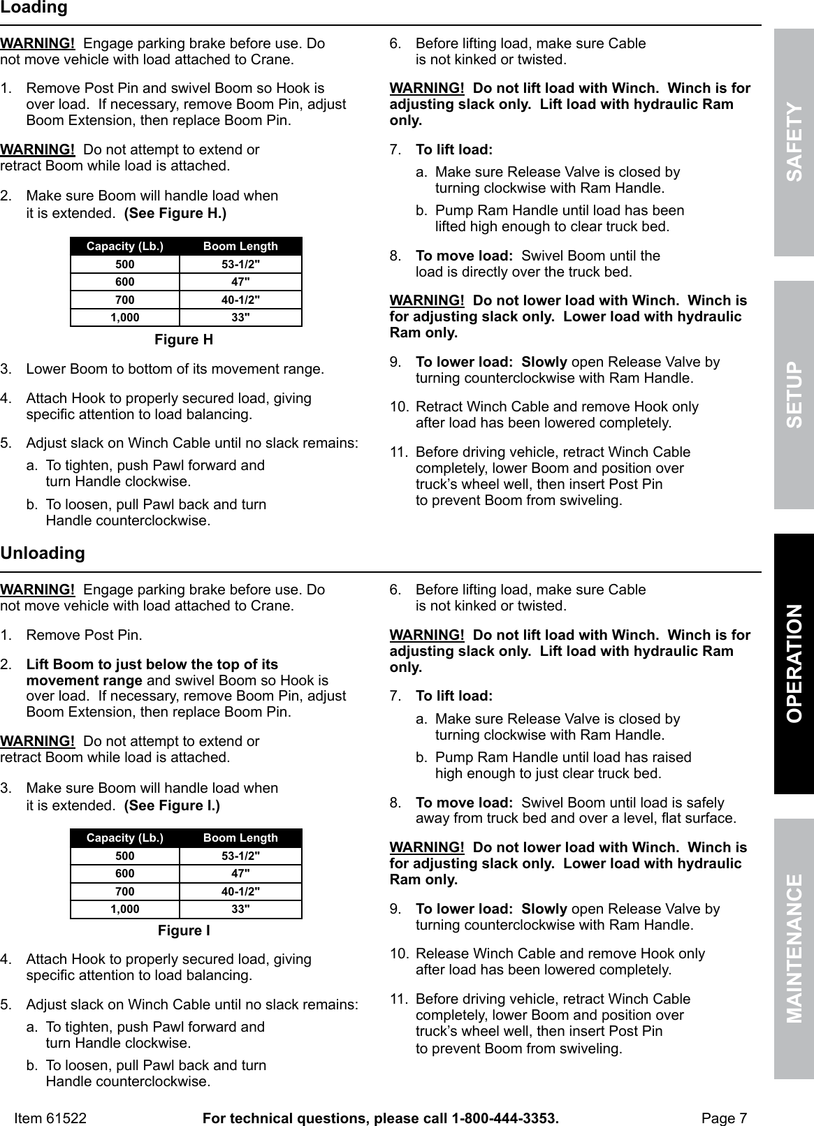 Page 7 of 12 - Harbor-Freight Harbor-Freight-1-2-Ton-Capacity-Pickup-Truck-Crane-With-Cable-Winch-Product-Manual-  Harbor-freight-1-2-ton-capacity-pickup-truck-crane-with-cable-winch-product-manual