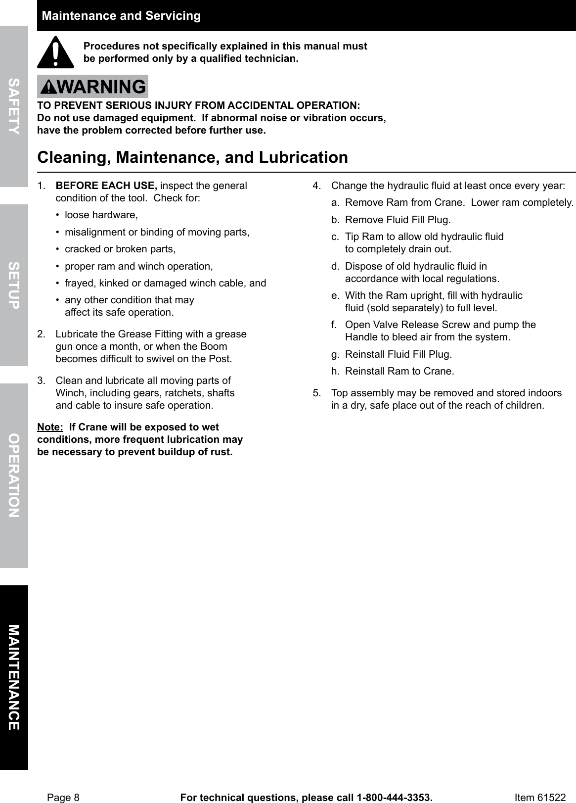 Page 8 of 12 - Harbor-Freight Harbor-Freight-1-2-Ton-Capacity-Pickup-Truck-Crane-With-Cable-Winch-Product-Manual-  Harbor-freight-1-2-ton-capacity-pickup-truck-crane-with-cable-winch-product-manual