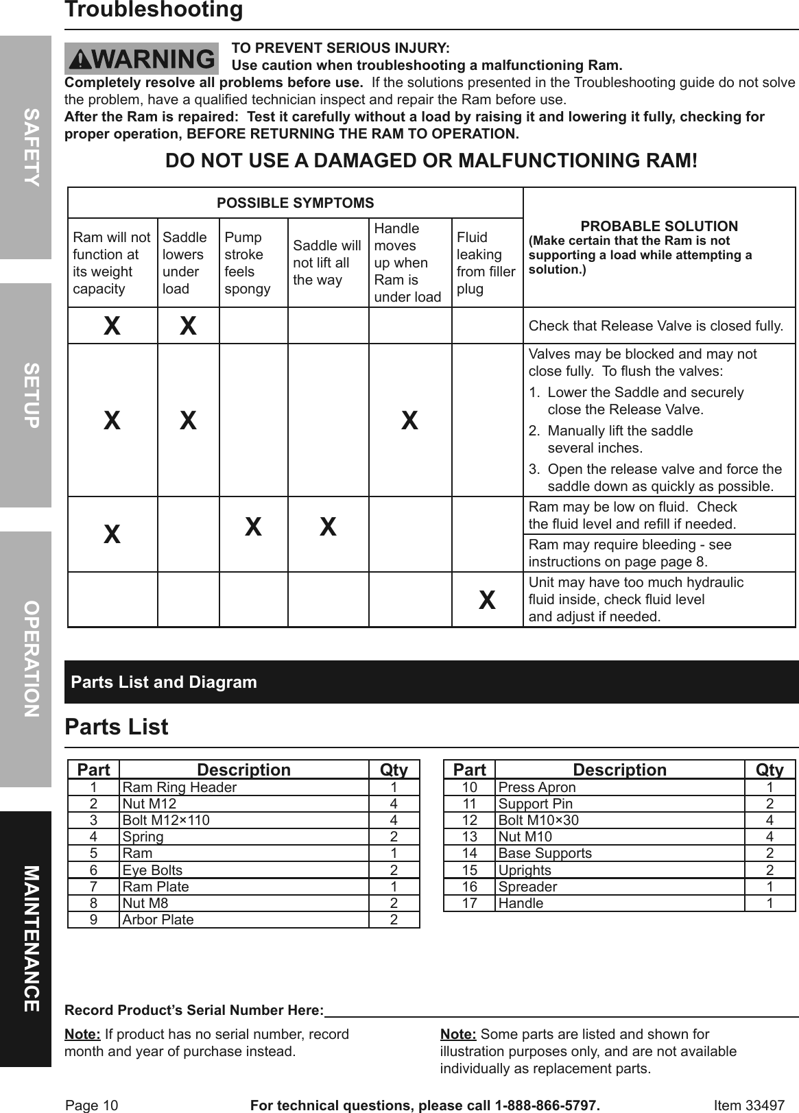 Page 10 of 12 - Harbor-Freight Harbor-Freight-12-Ton-H-Frame-Industrial-Heavy-Duty-Floor-Shop-Press-Product-Manual-  Harbor-freight-12-ton-h-frame-industrial-heavy-duty-floor-shop-press-product-manual