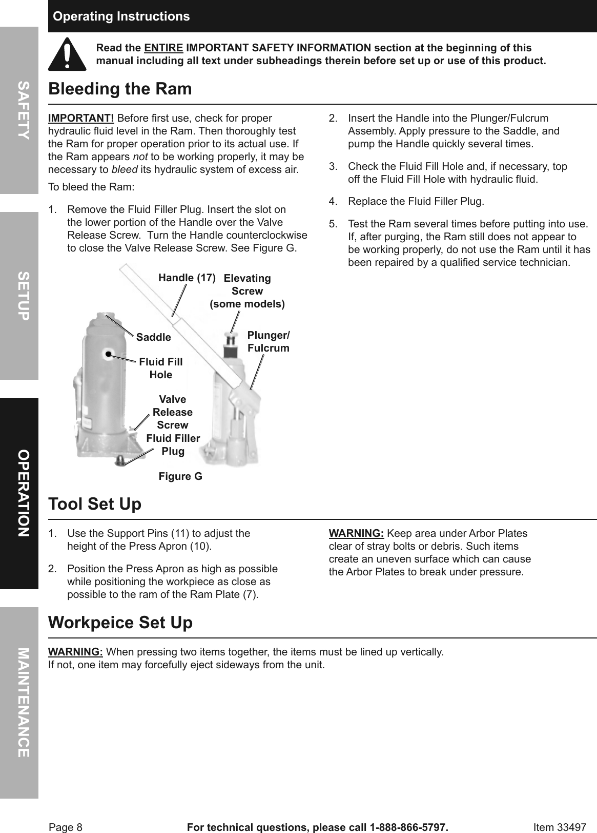 Page 8 of 12 - Harbor-Freight Harbor-Freight-12-Ton-H-Frame-Industrial-Heavy-Duty-Floor-Shop-Press-Product-Manual-  Harbor-freight-12-ton-h-frame-industrial-heavy-duty-floor-shop-press-product-manual