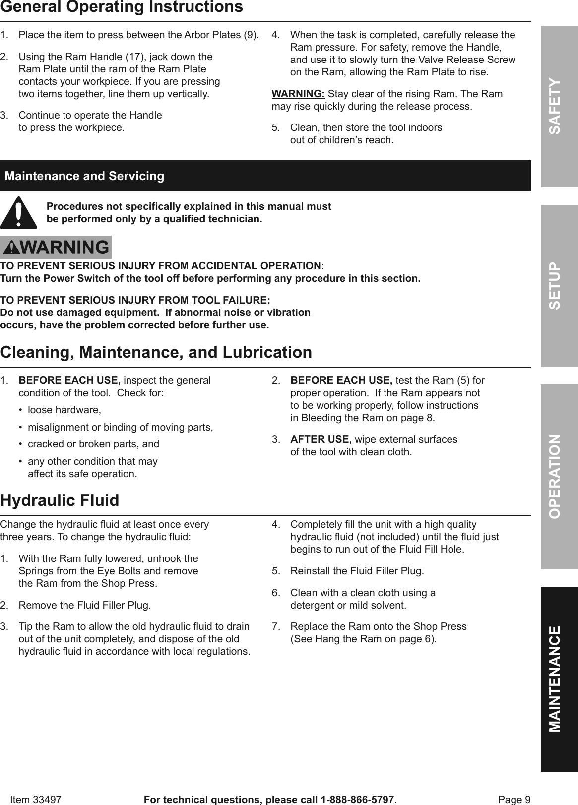 Page 9 of 12 - Harbor-Freight Harbor-Freight-12-Ton-H-Frame-Industrial-Heavy-Duty-Floor-Shop-Press-Product-Manual-  Harbor-freight-12-ton-h-frame-industrial-heavy-duty-floor-shop-press-product-manual