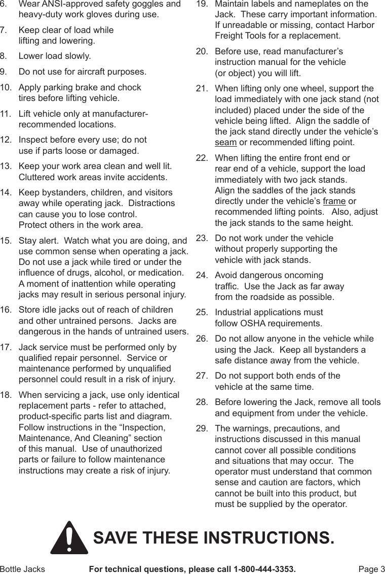 Page 3 of 12 - Harbor-Freight Harbor-Freight-12-Ton-Hydraulic-Heavy-Duty-Bottle-Jack-Product-Manual-  Harbor-freight-12-ton-hydraulic-heavy-duty-bottle-jack-product-manual