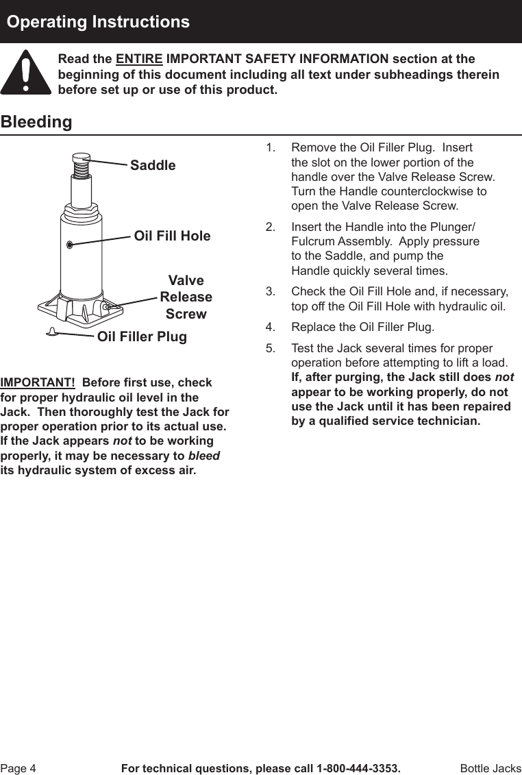 Page 4 of 12 - Harbor-Freight Harbor-Freight-12-Ton-Hydraulic-Heavy-Duty-Bottle-Jack-Product-Manual-  Harbor-freight-12-ton-hydraulic-heavy-duty-bottle-jack-product-manual