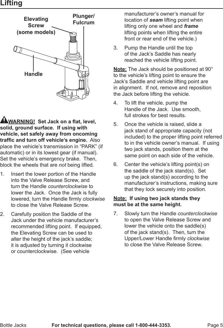 Page 5 of 12 - Harbor-Freight Harbor-Freight-12-Ton-Hydraulic-Heavy-Duty-Bottle-Jack-Product-Manual-  Harbor-freight-12-ton-hydraulic-heavy-duty-bottle-jack-product-manual