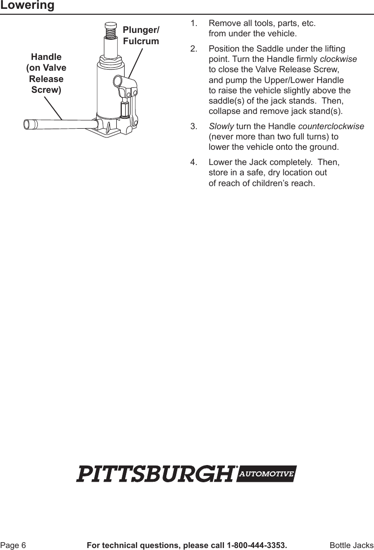 Page 6 of 12 - Harbor-Freight Harbor-Freight-12-Ton-Hydraulic-Heavy-Duty-Bottle-Jack-Product-Manual-  Harbor-freight-12-ton-hydraulic-heavy-duty-bottle-jack-product-manual