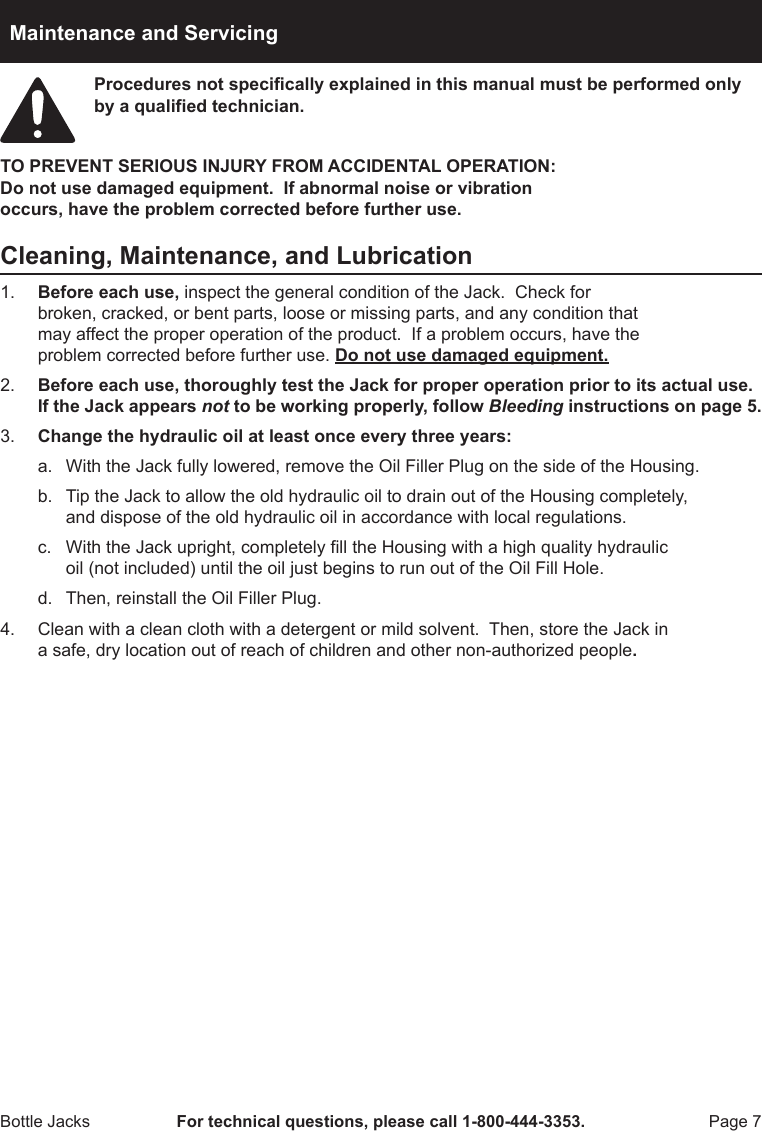 Page 7 of 12 - Harbor-Freight Harbor-Freight-12-Ton-Hydraulic-Heavy-Duty-Bottle-Jack-Product-Manual-  Harbor-freight-12-ton-hydraulic-heavy-duty-bottle-jack-product-manual