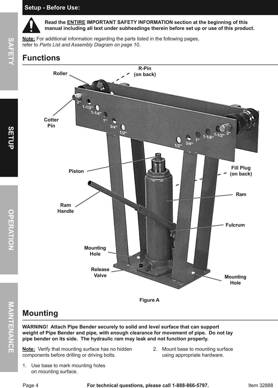 Page 4 of 12 - Harbor-Freight Harbor-Freight-12-Ton-Hydraulic-Pipe-Bender-Product-Manual-  Harbor-freight-12-ton-hydraulic-pipe-bender-product-manual