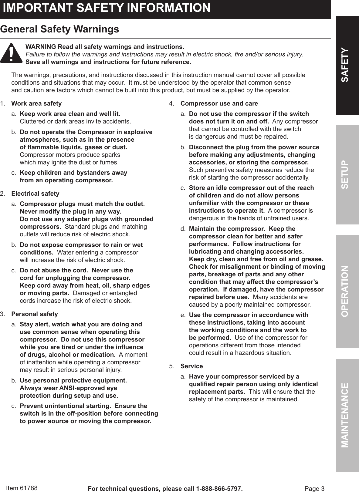 Page 3 of 12 - Harbor-Freight Harbor-Freight-12V-100-Psi-High-Volume-Air-Compressor-Product-Manual-  Harbor-freight-12v-100-psi-high-volume-air-compressor-product-manual