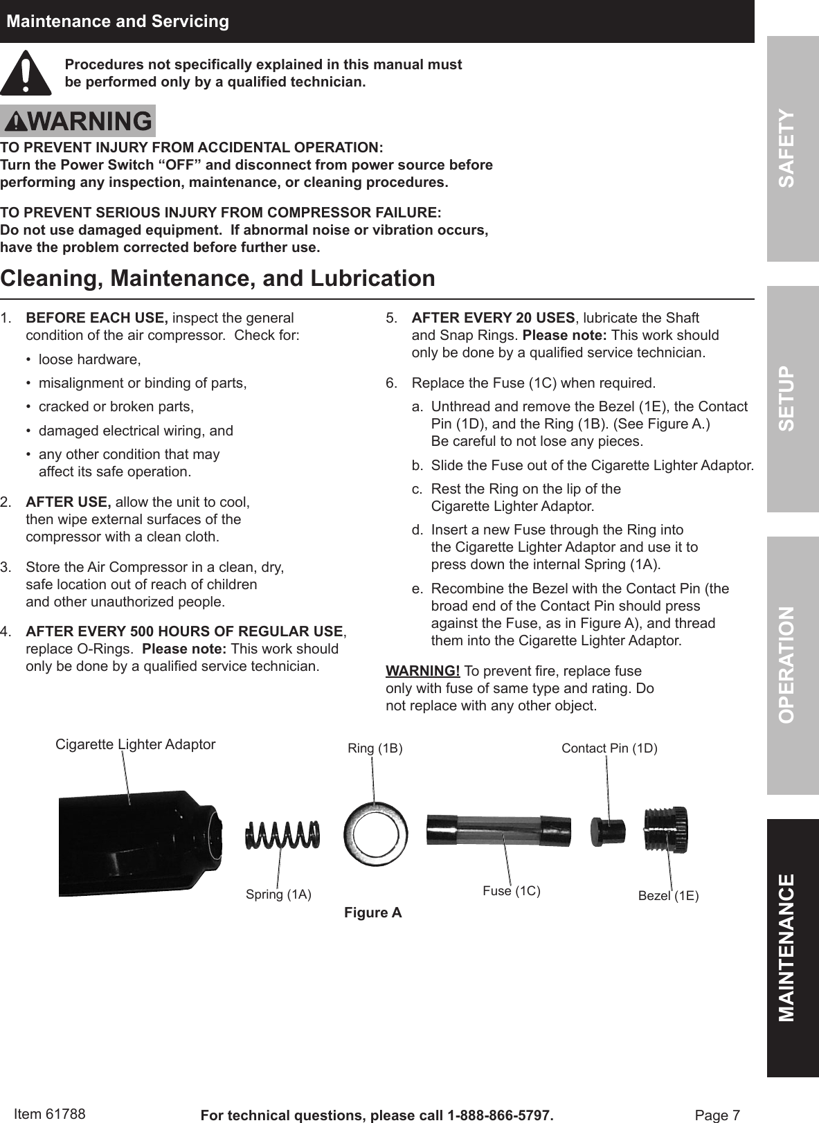 Harbor Freight 12V 100 Psi High Volume Air Compressor Product Manual