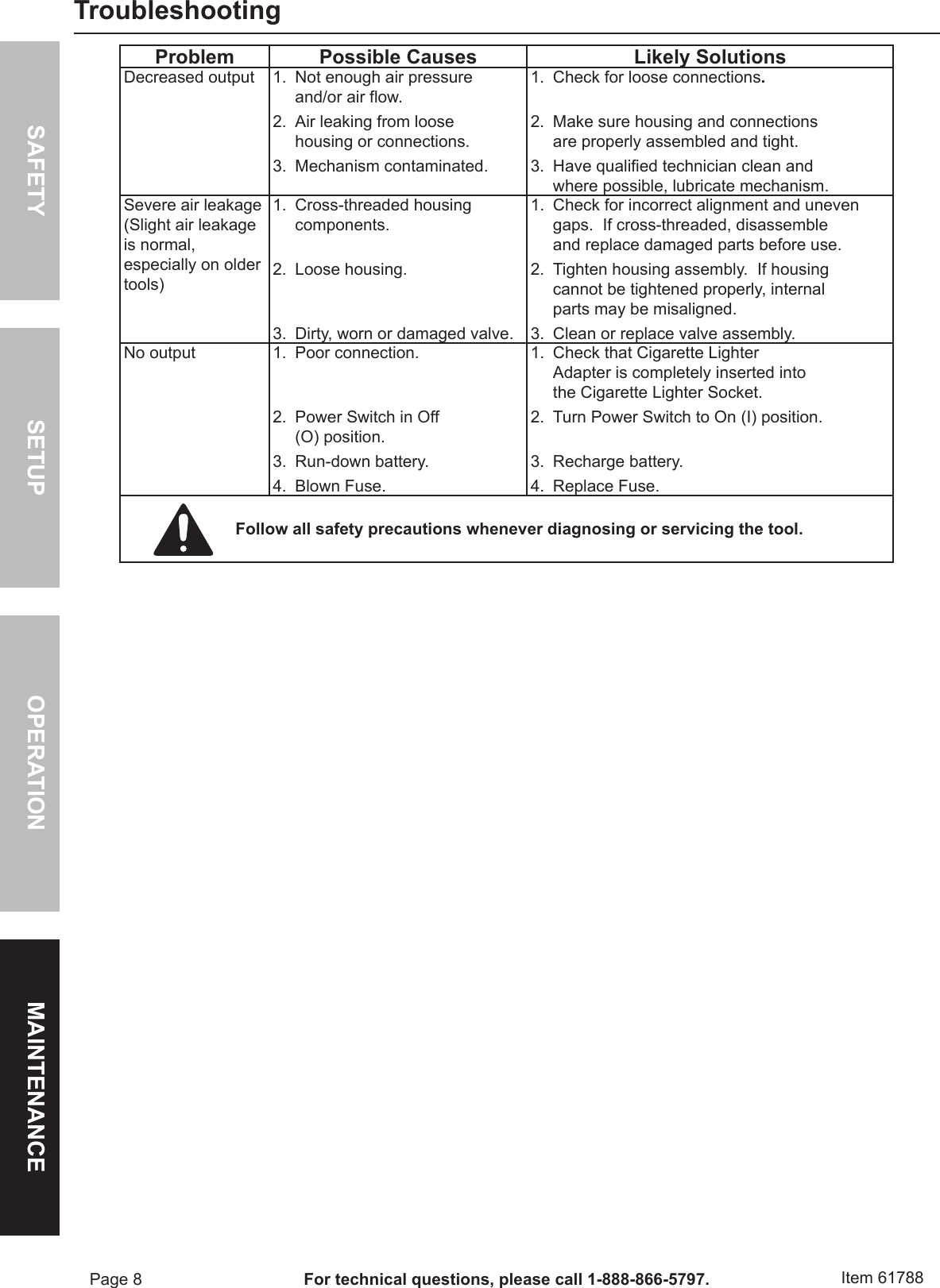 Page 8 of 12 - Harbor-Freight Harbor-Freight-12V-100-Psi-High-Volume-Air-Compressor-Product-Manual-  Harbor-freight-12v-100-psi-high-volume-air-compressor-product-manual