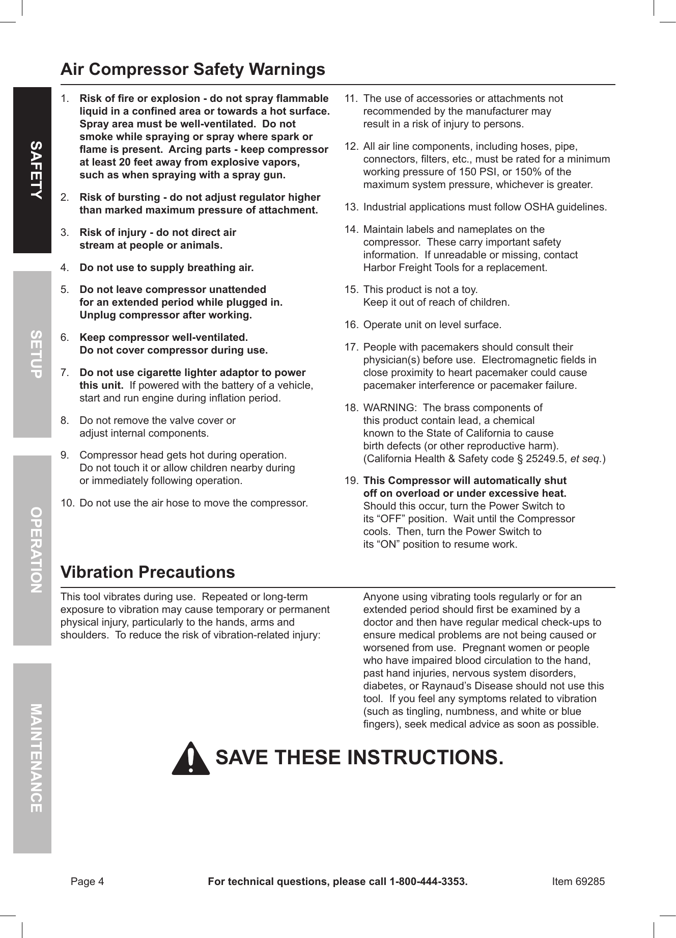 Page 4 of 12 - Harbor-Freight Harbor-Freight-12Volt-150-Psi-Compact-Air-Compressor-Product-Manual-  Harbor-freight-12volt-150-psi-compact-air-compressor-product-manual