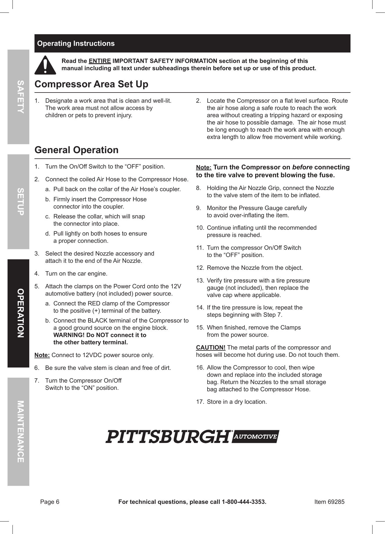 Page 6 of 12 - Harbor-Freight Harbor-Freight-12Volt-150-Psi-Compact-Air-Compressor-Product-Manual-  Harbor-freight-12volt-150-psi-compact-air-compressor-product-manual