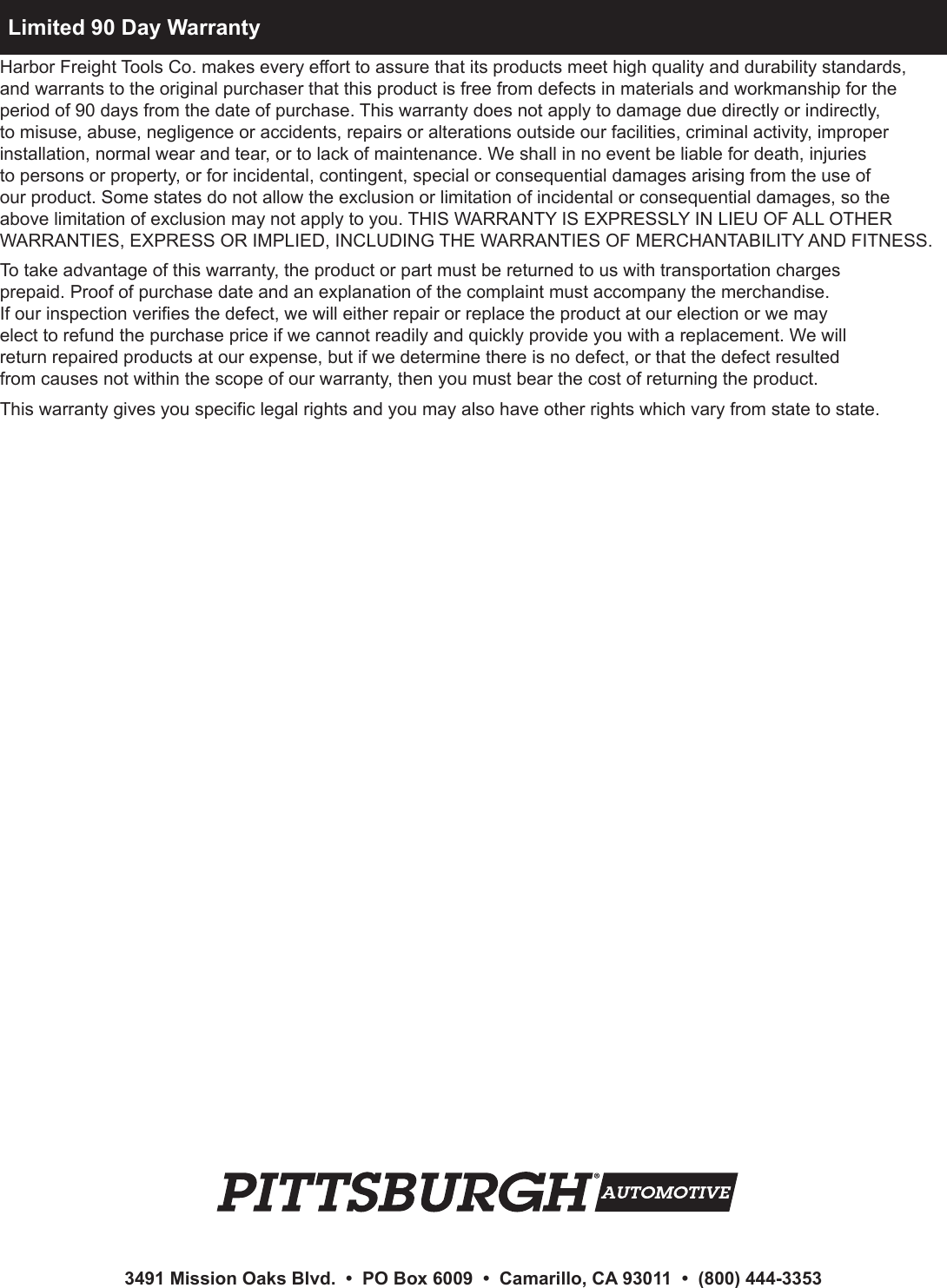 Page 12 of 12 - Harbor-Freight Harbor-Freight-12Volt-150-Psi-Compact-Air-Compressor-Product-Manual-  Harbor-freight-12volt-150-psi-compact-air-compressor-product-manual