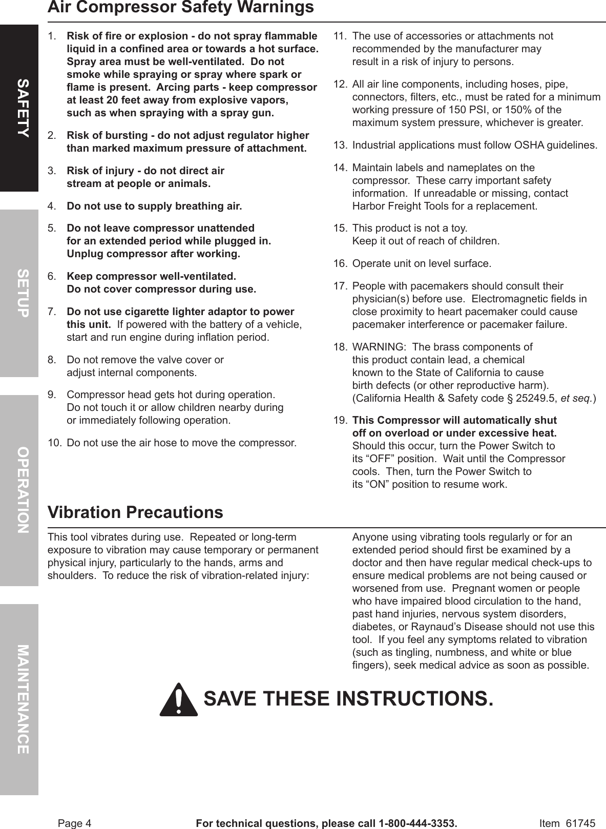 Page 4 of 12 - Harbor-Freight Harbor-Freight-12Volt-150-Psi-Compact-Air-Compressor-Product-Manual-  Harbor-freight-12volt-150-psi-compact-air-compressor-product-manual