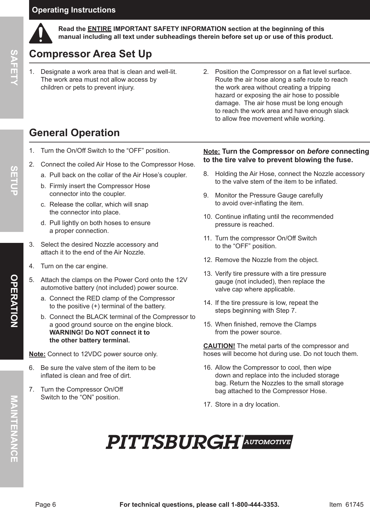 Page 6 of 12 - Harbor-Freight Harbor-Freight-12Volt-150-Psi-Compact-Air-Compressor-Product-Manual-  Harbor-freight-12volt-150-psi-compact-air-compressor-product-manual