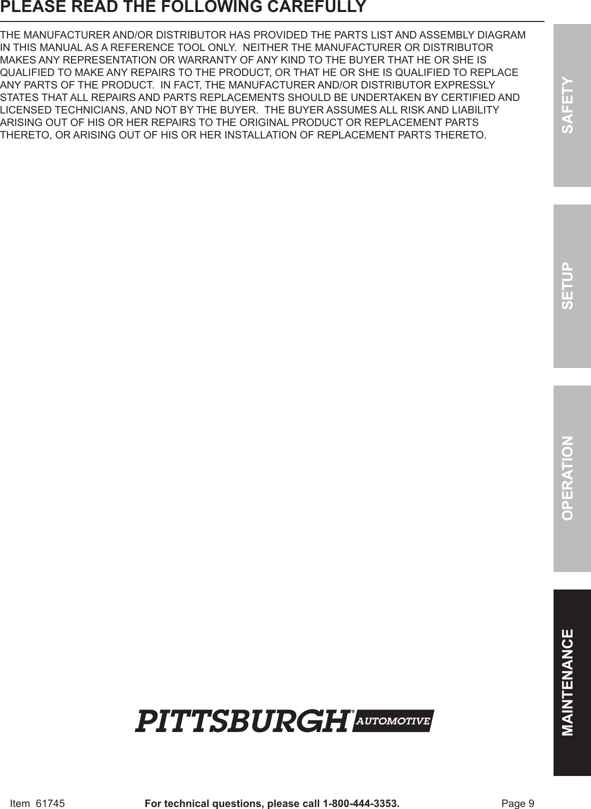 Page 9 of 12 - Harbor-Freight Harbor-Freight-12Volt-150-Psi-Compact-Air-Compressor-Product-Manual-  Harbor-freight-12volt-150-psi-compact-air-compressor-product-manual
