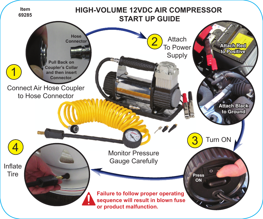 Page 1 of 2 - Harbor-Freight Harbor-Freight-12Volt-150-Psi-Compact-Air-Compressor-Quick-Start-Manual-  Harbor-freight-12volt-150-psi-compact-air-compressor-quick-start-manual