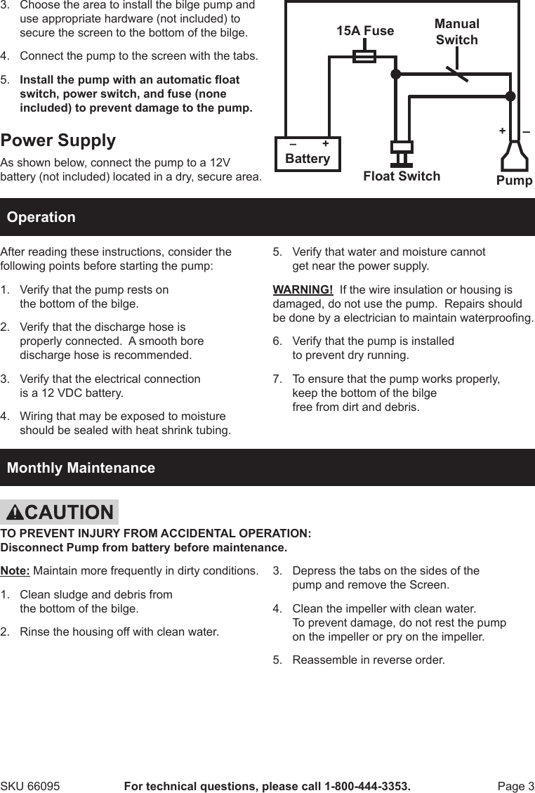 Page 3 of 4 - Harbor-Freight Harbor-Freight-12-Volt-Bilge-Pump-1000-Gph-Product-Manual-  Harbor-freight-12-volt-bilge-pump-1000-gph-product-manual