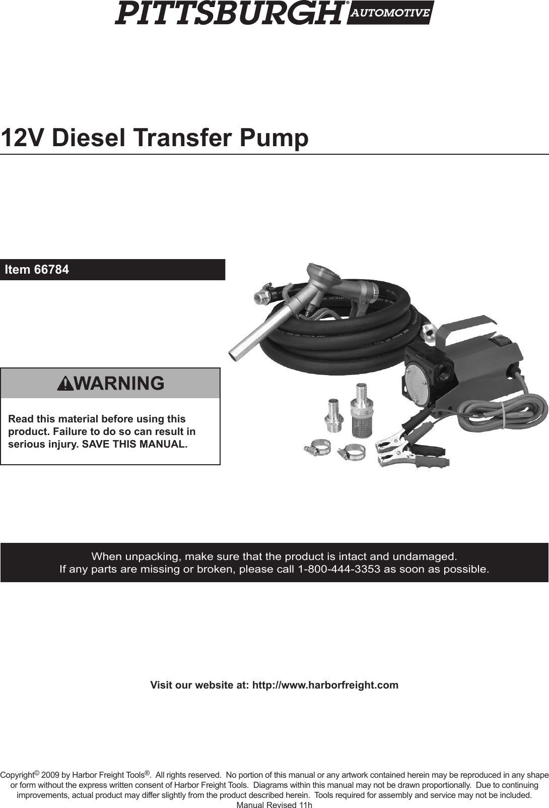 Harbor Freight 12Volt Diesel Transfer Pump Product Manual