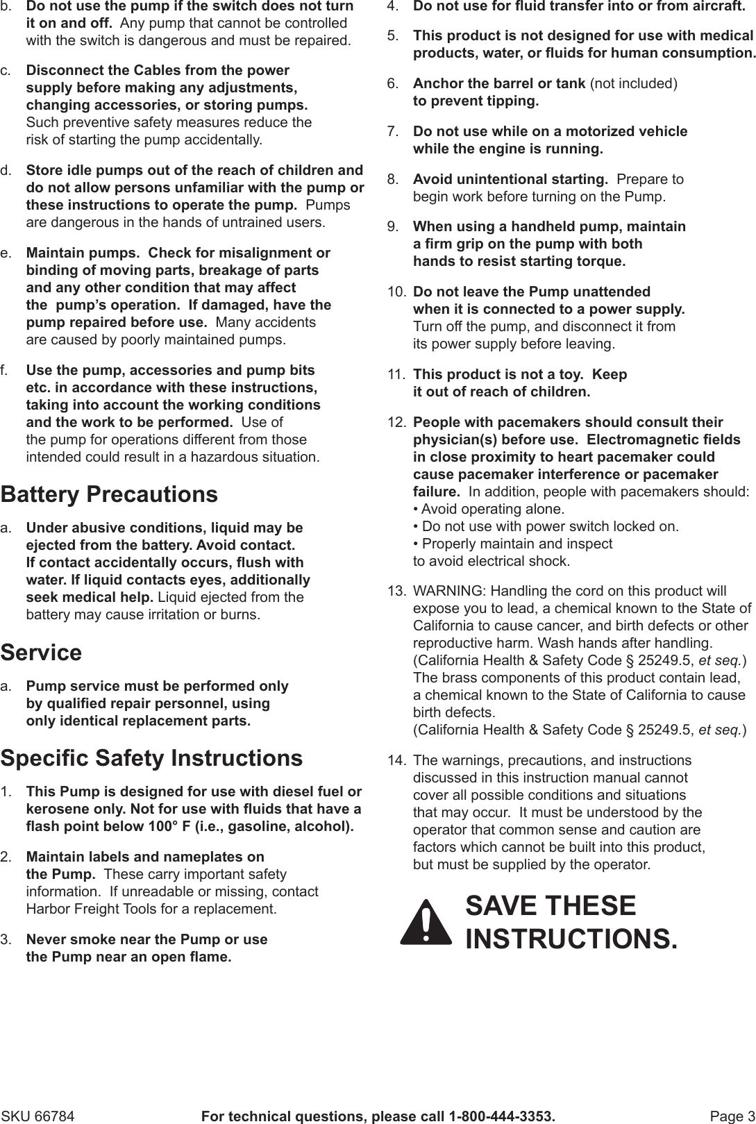 Page 3 of 12 - Harbor-Freight Harbor-Freight-12Volt-Diesel-Transfer-Pump-Product-Manual-  Harbor-freight-12volt-diesel-transfer-pump-product-manual