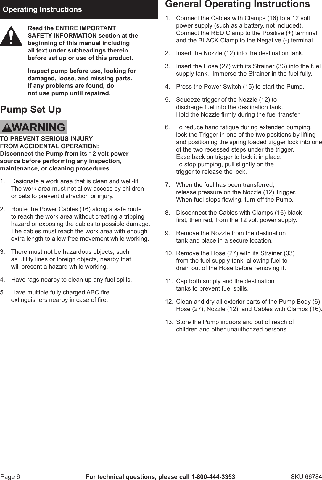 Page 6 of 12 - Harbor-Freight Harbor-Freight-12Volt-Diesel-Transfer-Pump-Product-Manual-  Harbor-freight-12volt-diesel-transfer-pump-product-manual