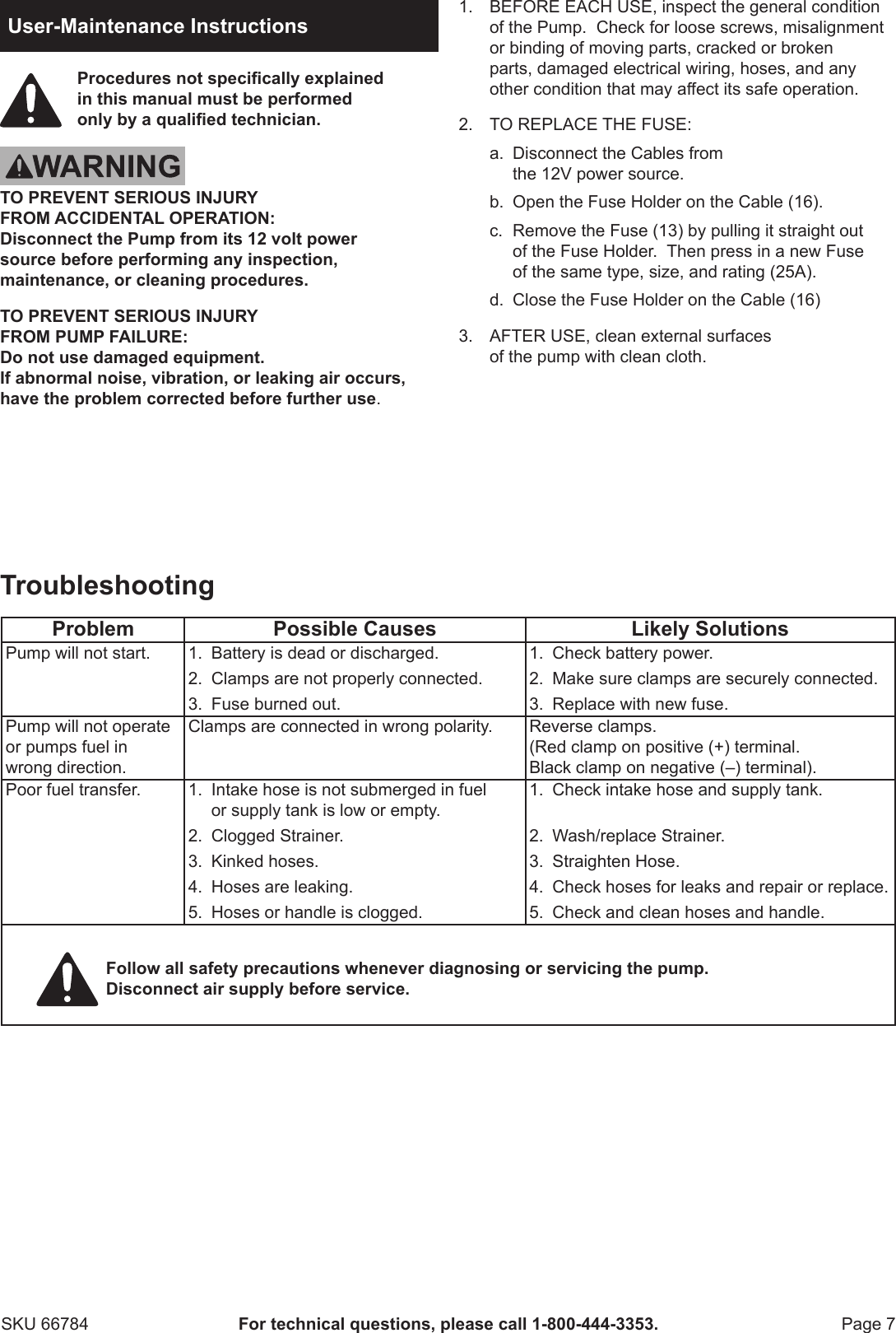 Page 7 of 12 - Harbor-Freight Harbor-Freight-12Volt-Diesel-Transfer-Pump-Product-Manual-  Harbor-freight-12volt-diesel-transfer-pump-product-manual