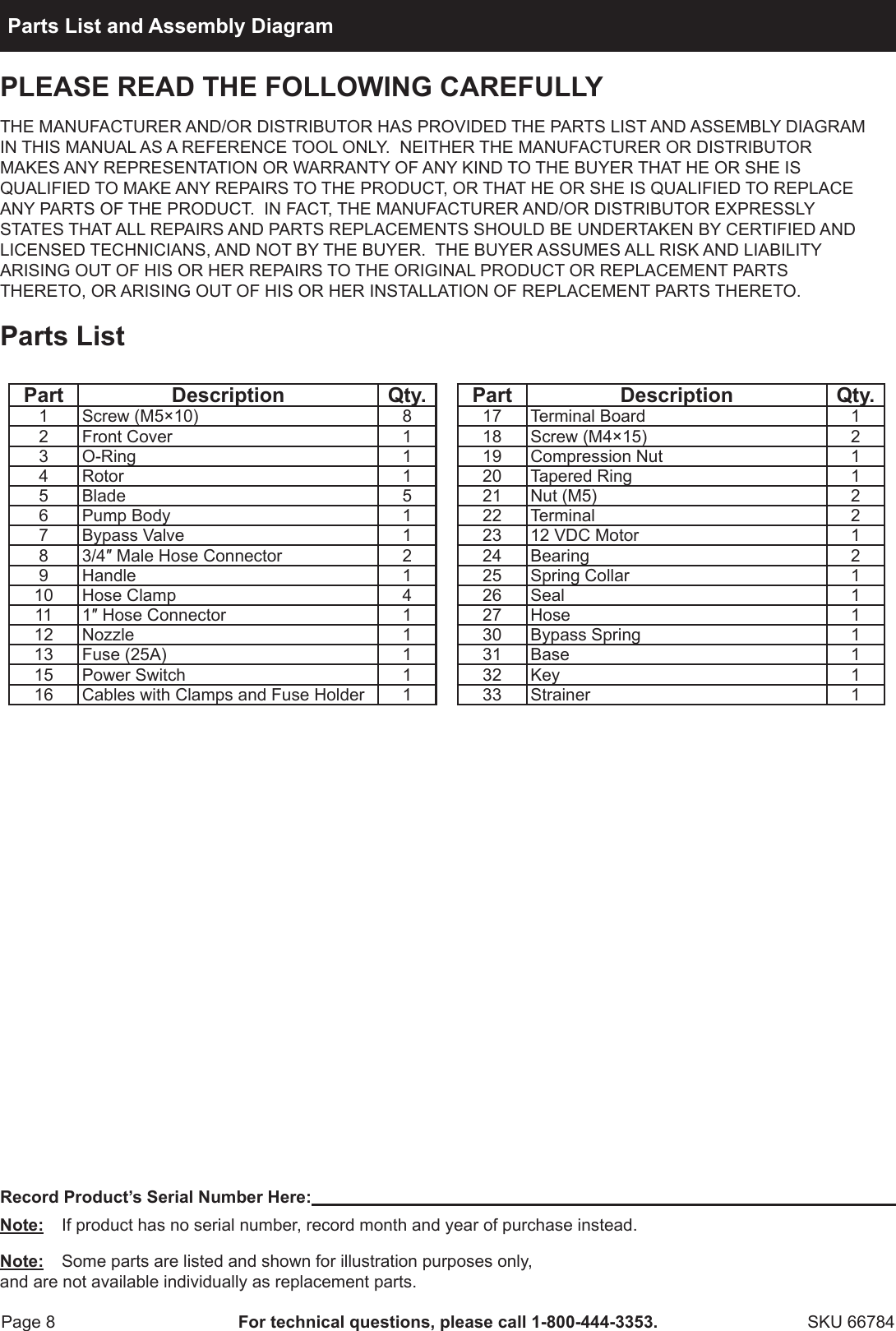 Page 8 of 12 - Harbor-Freight Harbor-Freight-12Volt-Diesel-Transfer-Pump-Product-Manual-  Harbor-freight-12volt-diesel-transfer-pump-product-manual