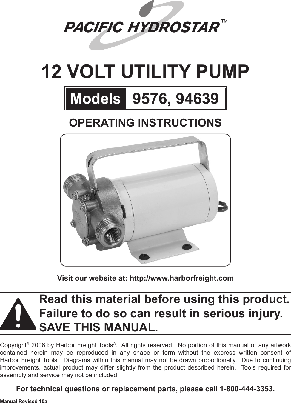 Page 1 of 8 - Harbor-Freight Harbor-Freight-12-Volt-Marine-Utility-Pump-Product-Manual-  Harbor-freight-12-volt-marine-utility-pump-product-manual
