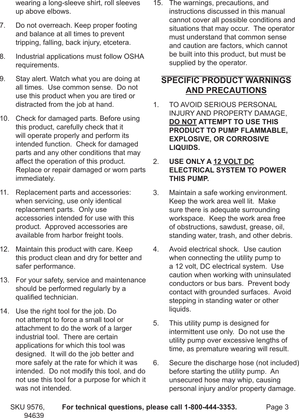 Page 3 of 8 - Harbor-Freight Harbor-Freight-12-Volt-Marine-Utility-Pump-Product-Manual-  Harbor-freight-12-volt-marine-utility-pump-product-manual