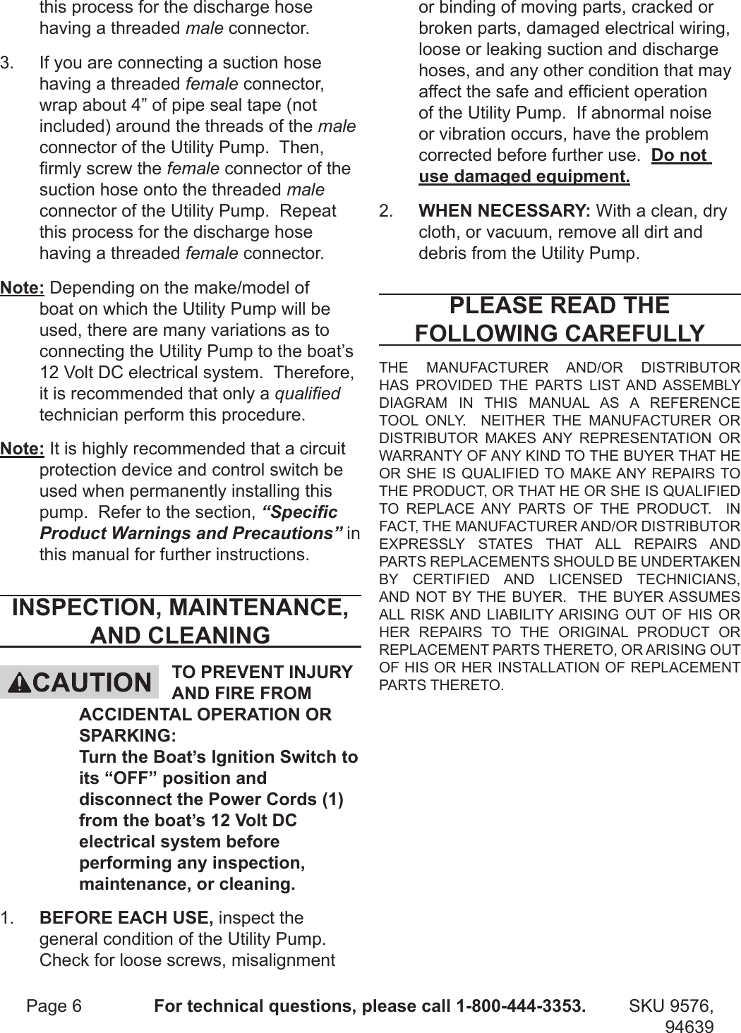 Page 6 of 8 - Harbor-Freight Harbor-Freight-12-Volt-Marine-Utility-Pump-Product-Manual-  Harbor-freight-12-volt-marine-utility-pump-product-manual