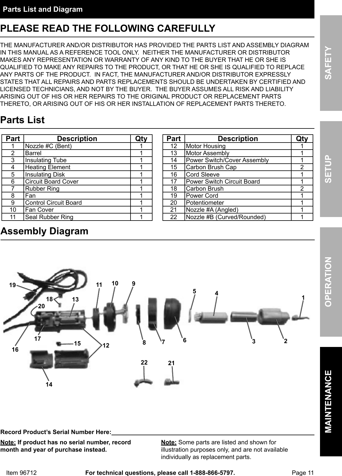 Page 11 of 12 - Harbor-Freight Harbor-Freight-1300-Watt-Plastic-Welding-Kit-With-Air-Motor-And-Temperature-Adjustment-Product-Manual-  Harbor-freight-1300-watt-plastic-welding-kit-with-air-motor-and-temperature-adjustment-product-manual